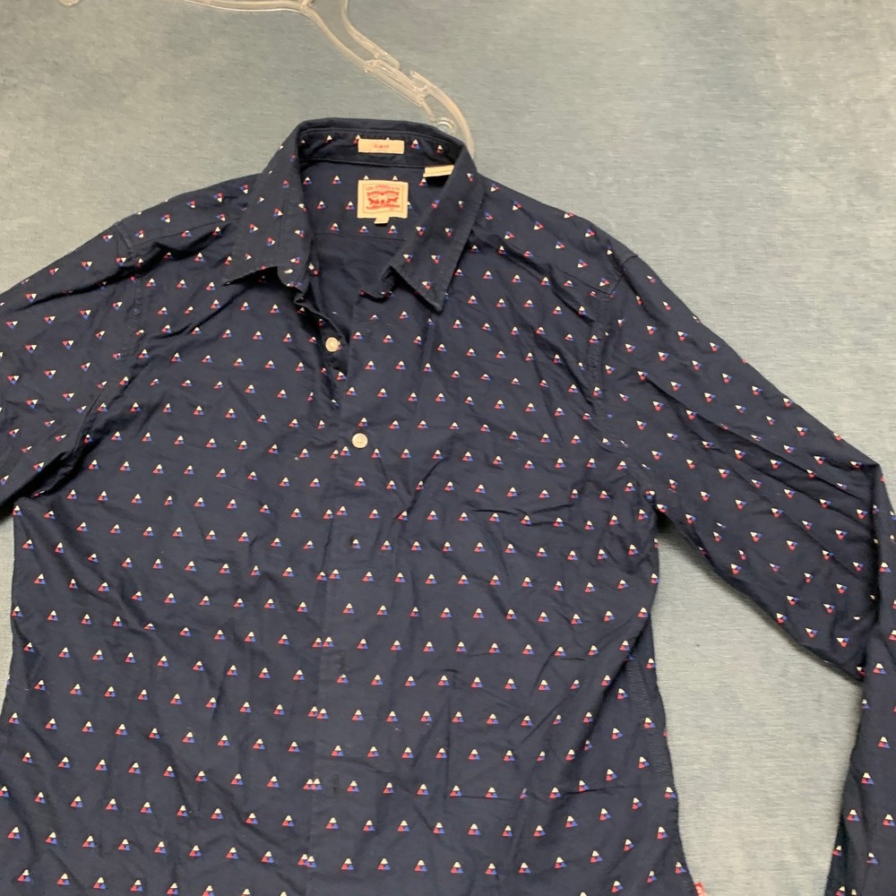 Levi's Shirt Mens Large Navy Blue Geometric Print Long Sleeve Button Up Slim Fit - Picture 4 of 16
